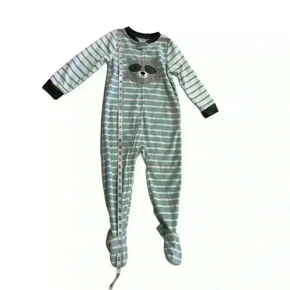New Carter's Raccoon Fleece Pajama PJs 1 pc Boy Sleeper Footless Size 3T Green - Picture 3 of 9